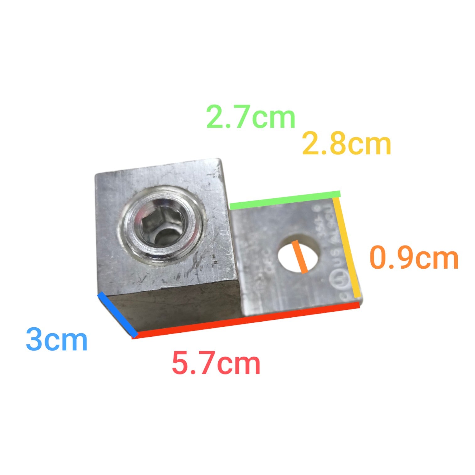 Metal component with dimensions labeled on a white background