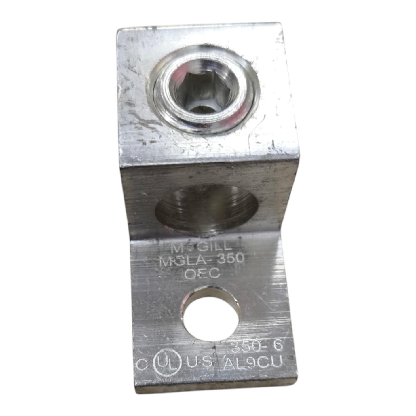 Metal mechanical component with 'McGill' branding on a white background