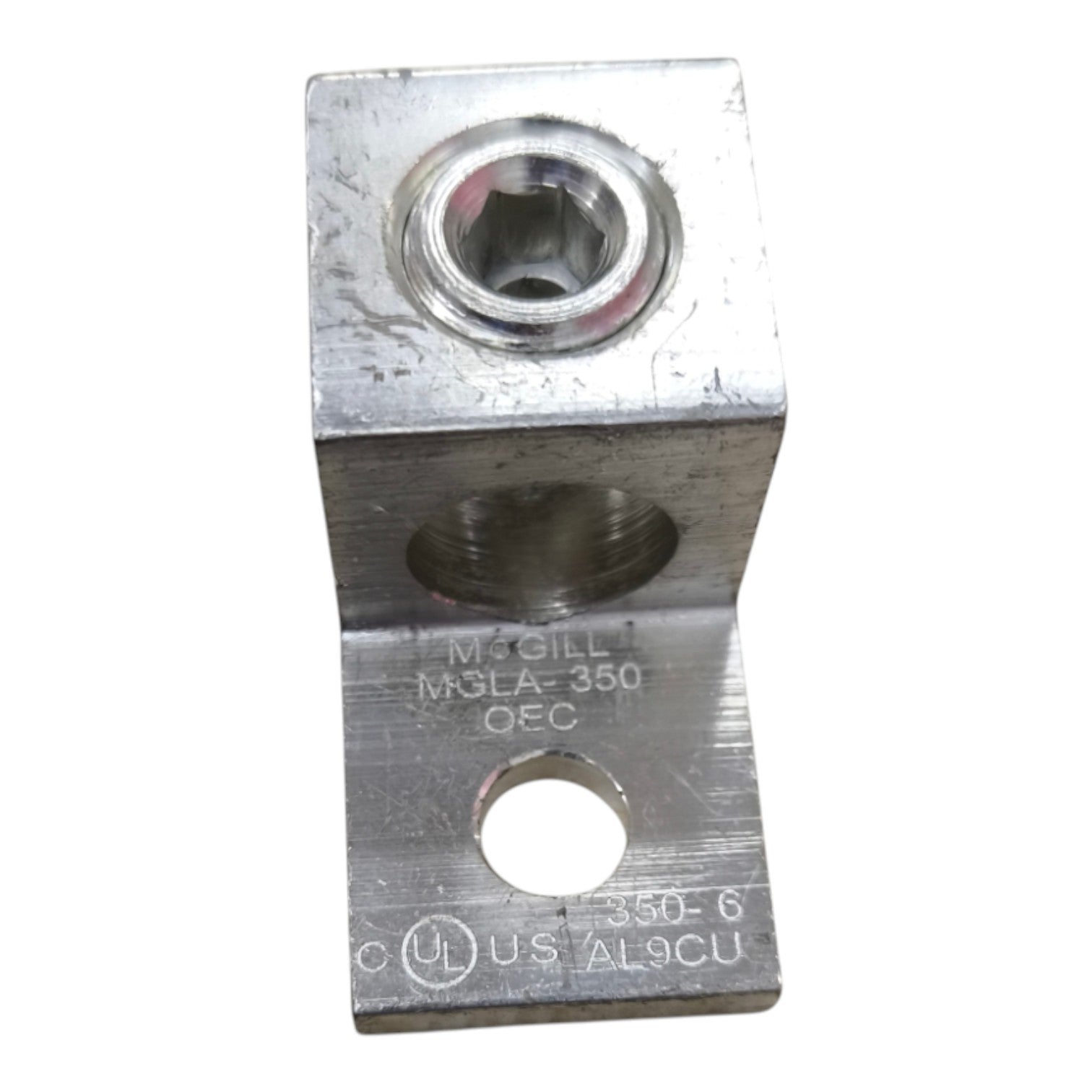 Metal mechanical component with 'McGill' branding on a white background
