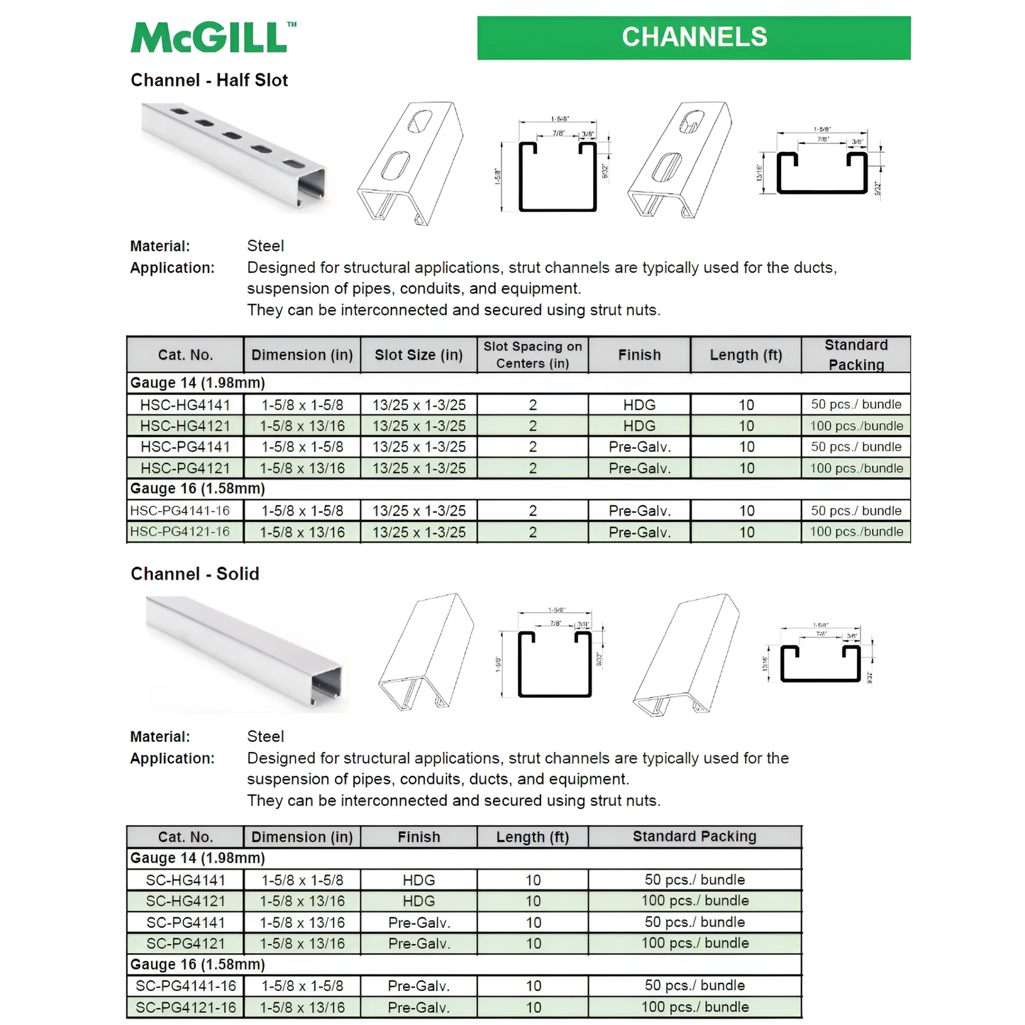 McGill Unistrut Channel Half Slot 1-5/8 x 13/16 x 10 Feet Model# HSC-PG4121-16 41mm x 21mm x 3 Meters