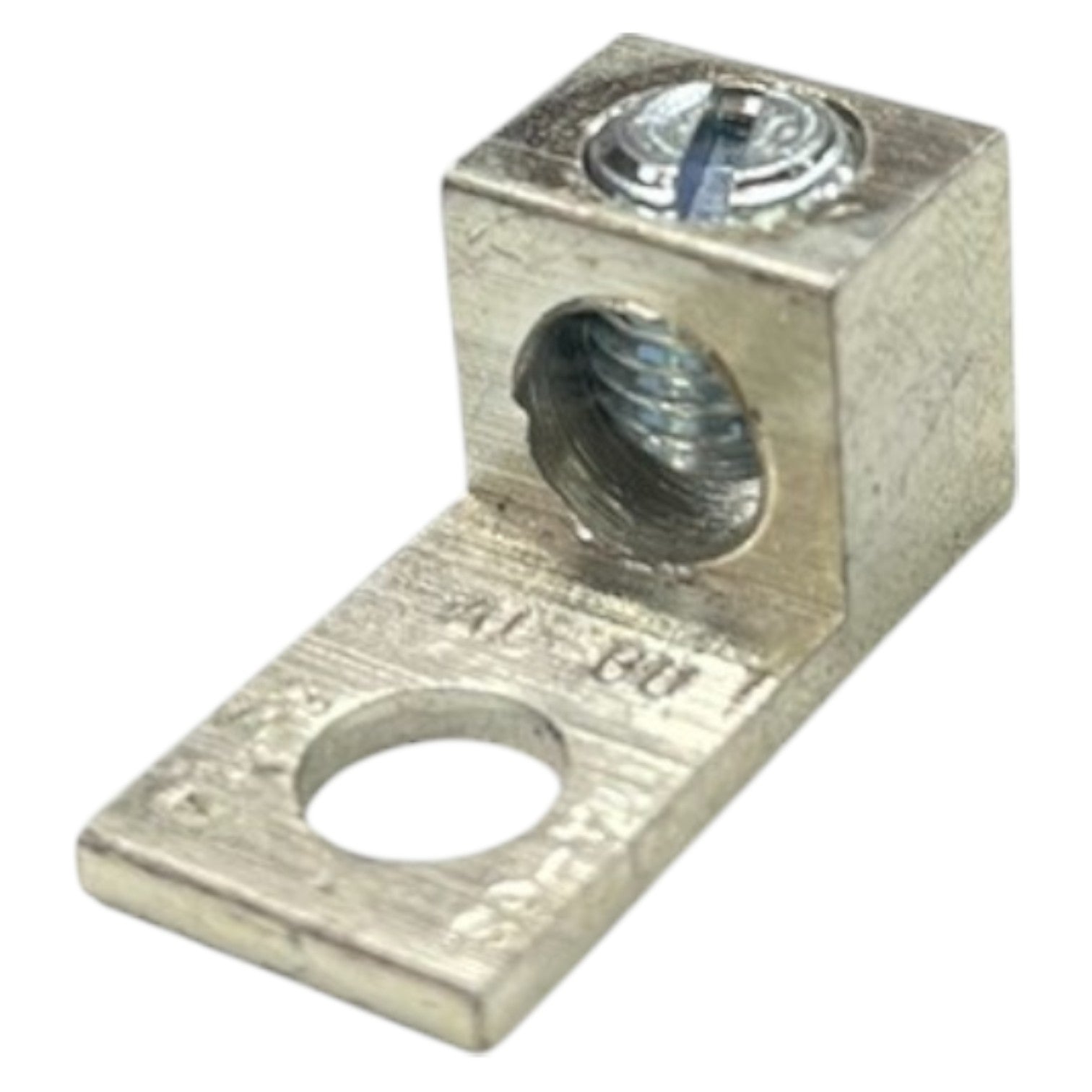 Metal slider block with two holes on a white background
