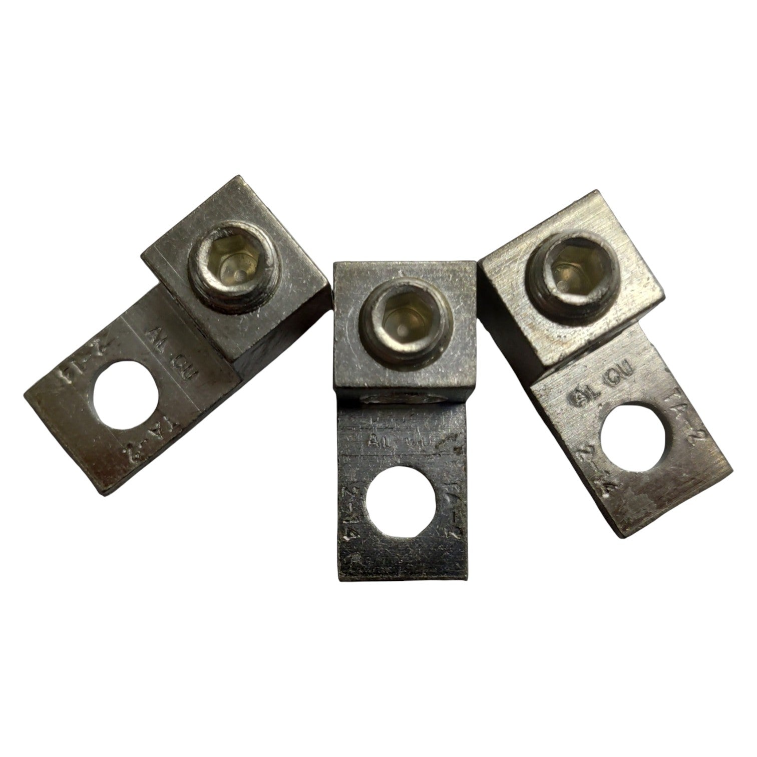 Three metal brackets on a white background