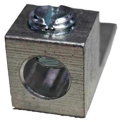 Metal block with circular cutouts on a white background