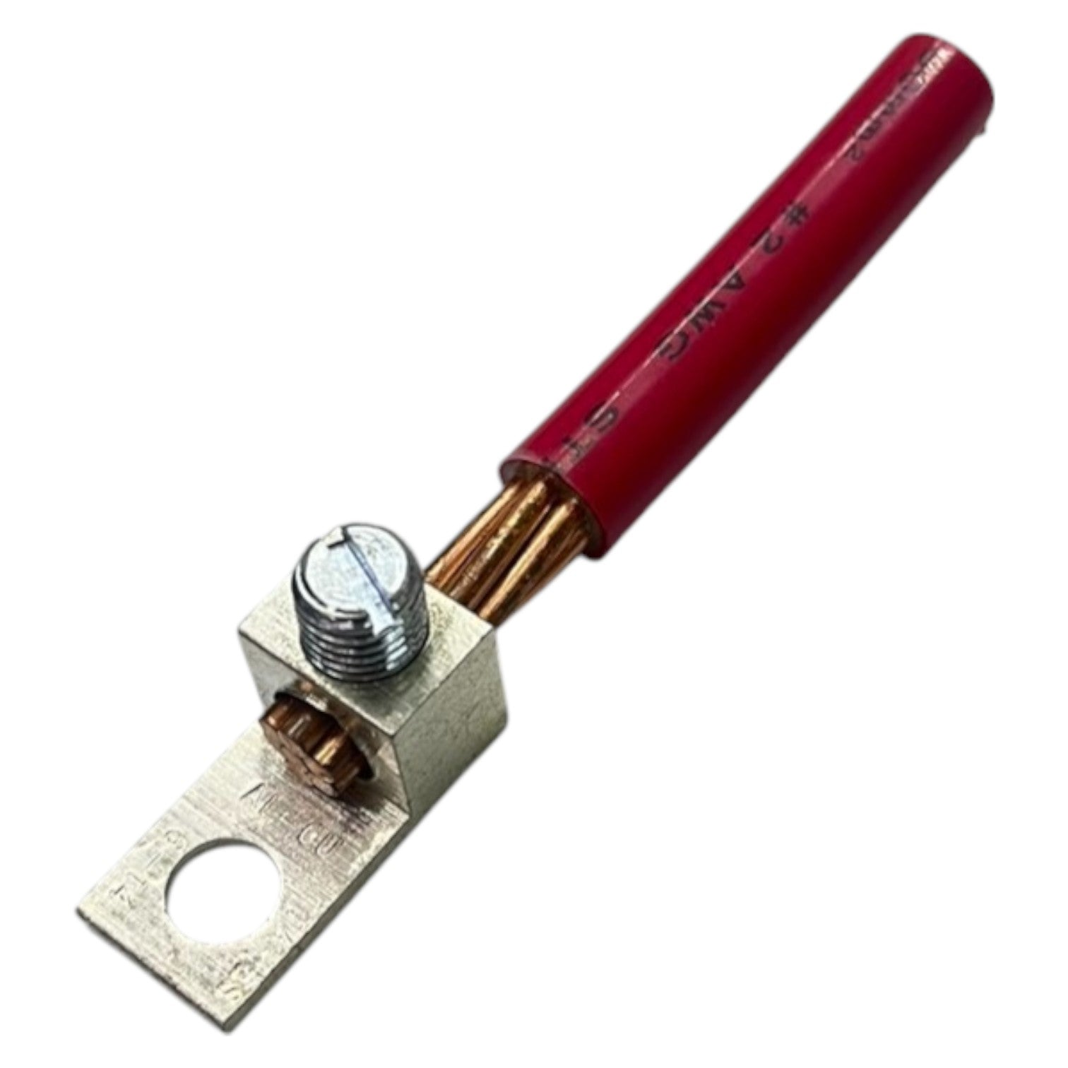 Metal tool with red handle on a white background