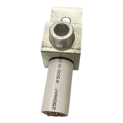 Metal fitting with threaded end and cylindrical component on a white background