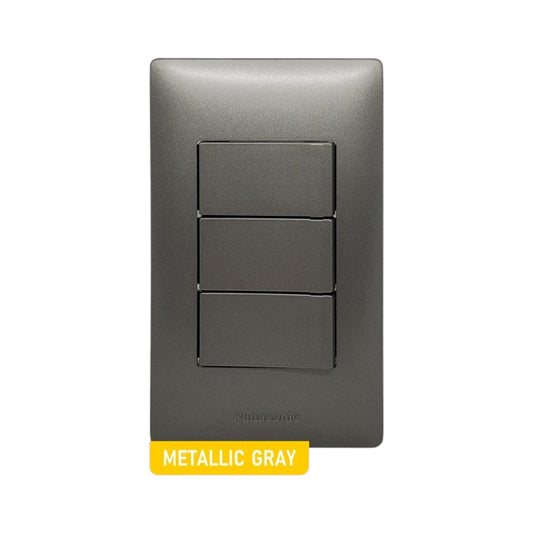 Panasonic 3 Gang 4 Way Switch 3 Device Slim Art Series Metallic Gray WSAG6803MH-1/3XWSAG5004MH-5
