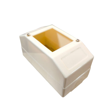 Beige plastic box with a gold interior on a white background