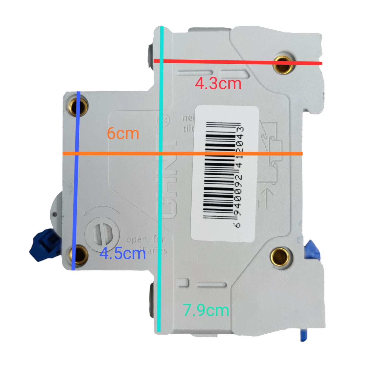 Gray electronic component with measurement markings on a white background