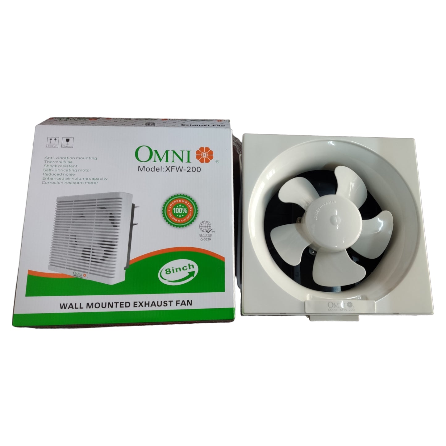 Omni 8 Inches Exhaust Fan 60Hz 220V Wall Type 200mm x 200mm XFW-200