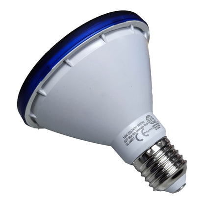 White light bulb with blue accent on a white background