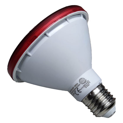 Red and white light bulb on a white background