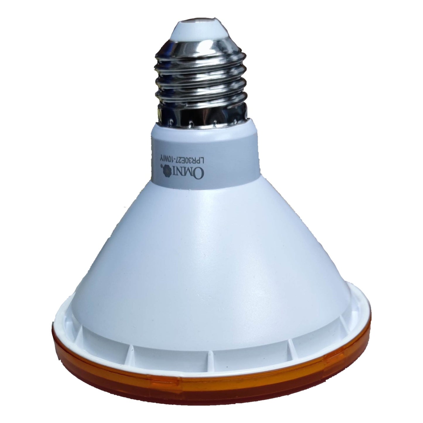 White light bulb with brown base on a white background