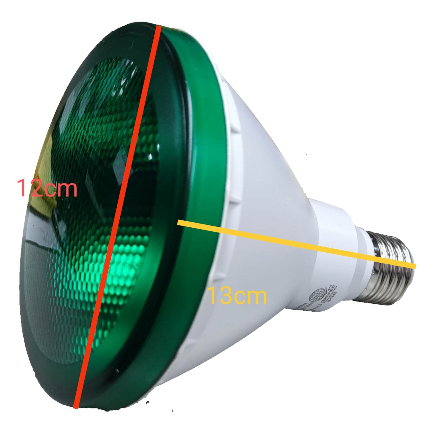 Light bulb with measurements on a white background