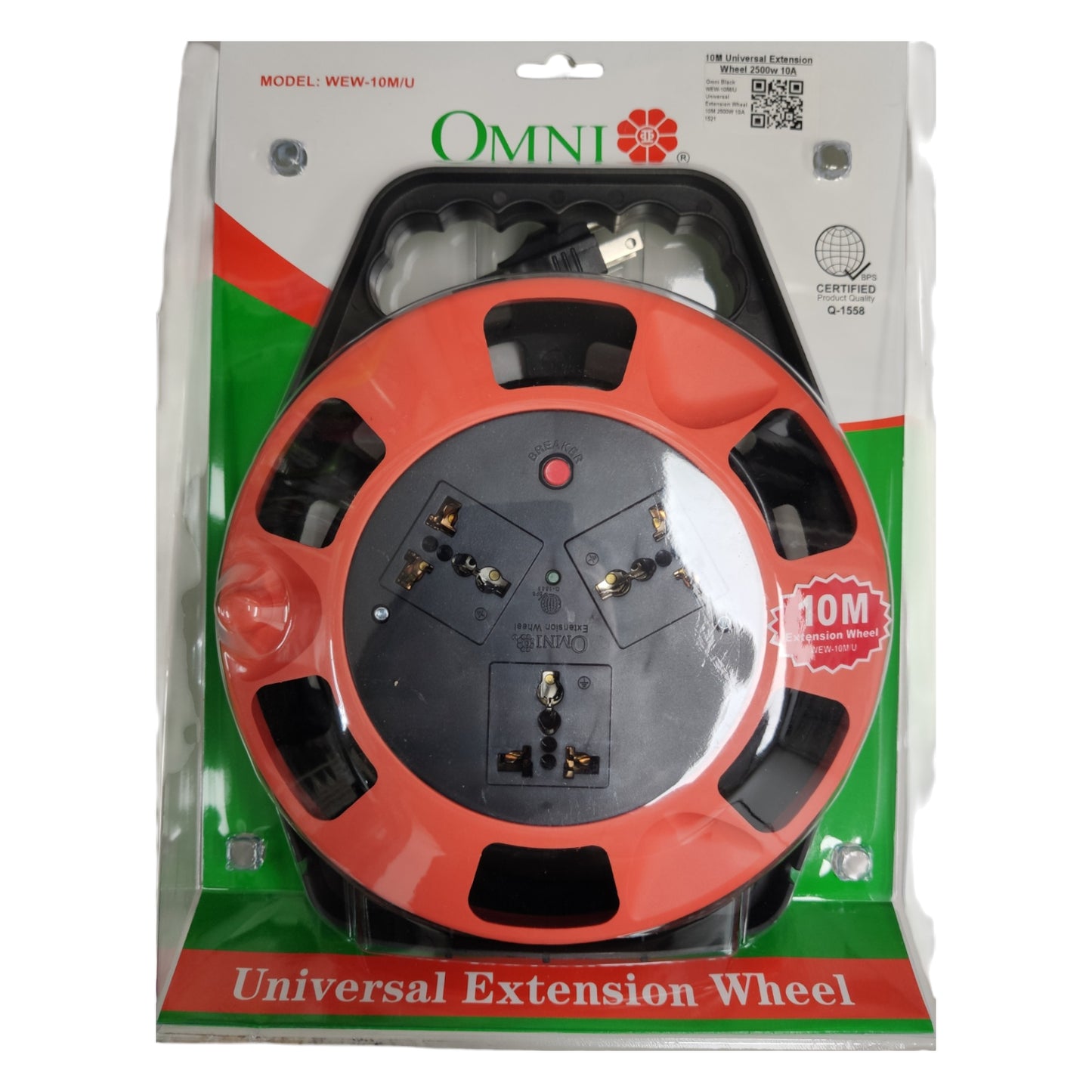 Omni 3 Gang Extension Cord Wheel Type 10A 220V 10 Meters Universal Outlet with Safety Breaker WEW-10M/U
