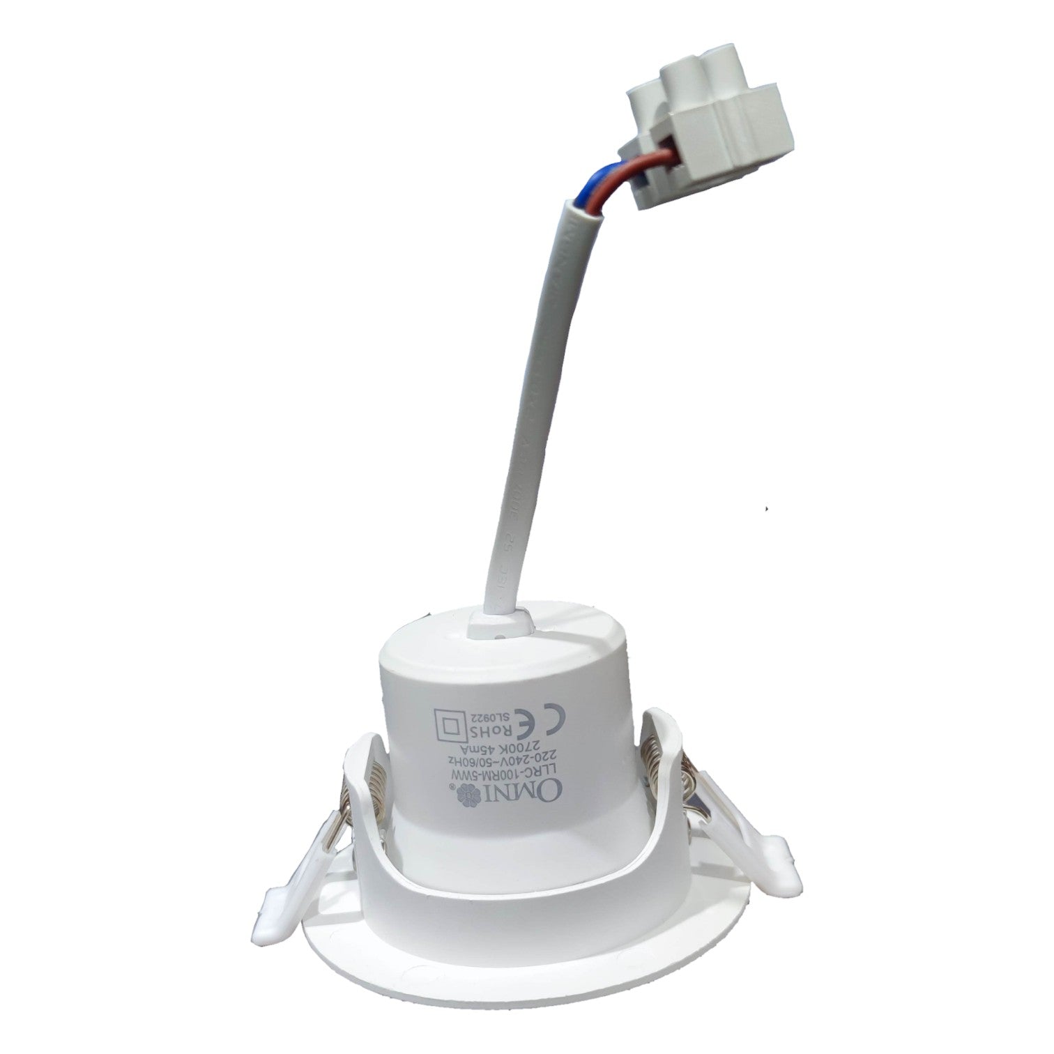 White LED downlight fixture on a white background