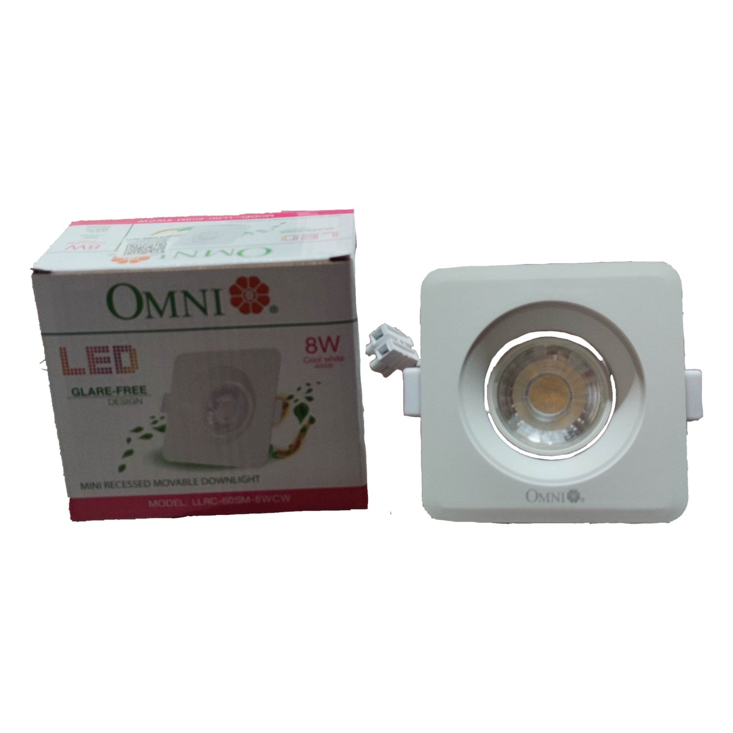 Omni LED downlight with packaging on a white background