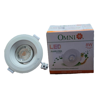 LED downlight with Omni packaging on a white background