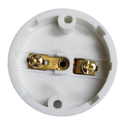 White electrical socket with gold contacts on a white background Omni E-14 Lamp Socket 10A 220V PVC Type Surface Mounted (3PCS) E14-015 Electx Electrical Supply