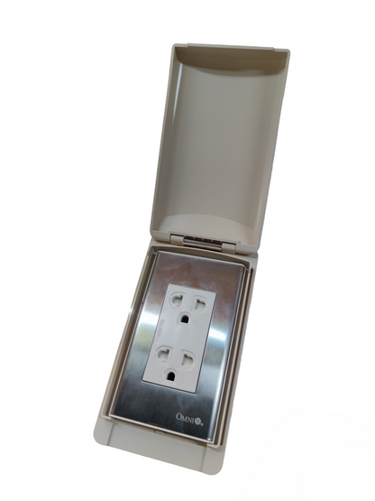 Omni Weatherproof Duplex Universal Outlet 16A 220V with Stainless Plate Cover WPP-602+WWP-113S+WWG-402