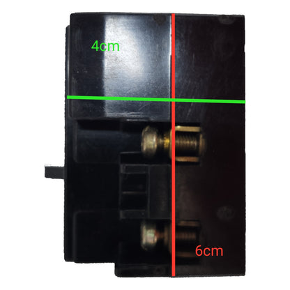 Black electronic component with measurement markings on a white background
