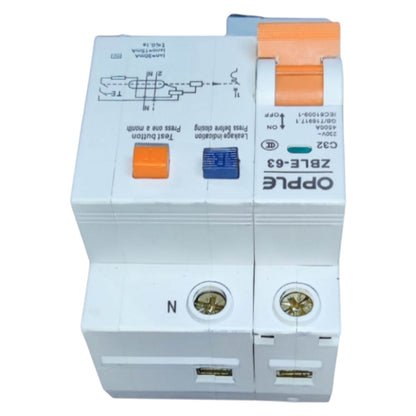 Electrical circuit breaker with 'Oppe' branding on a white background