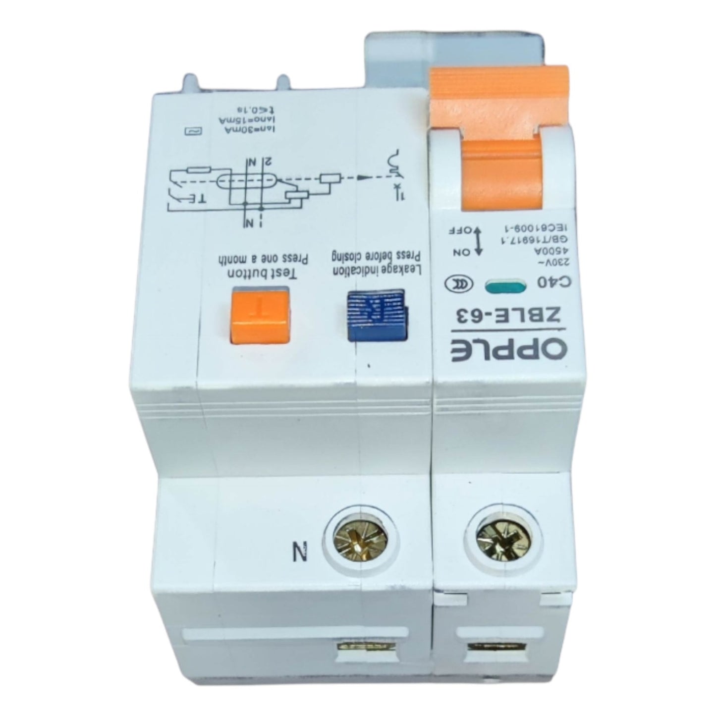 Electrical circuit breaker with Opplle branding on a white background