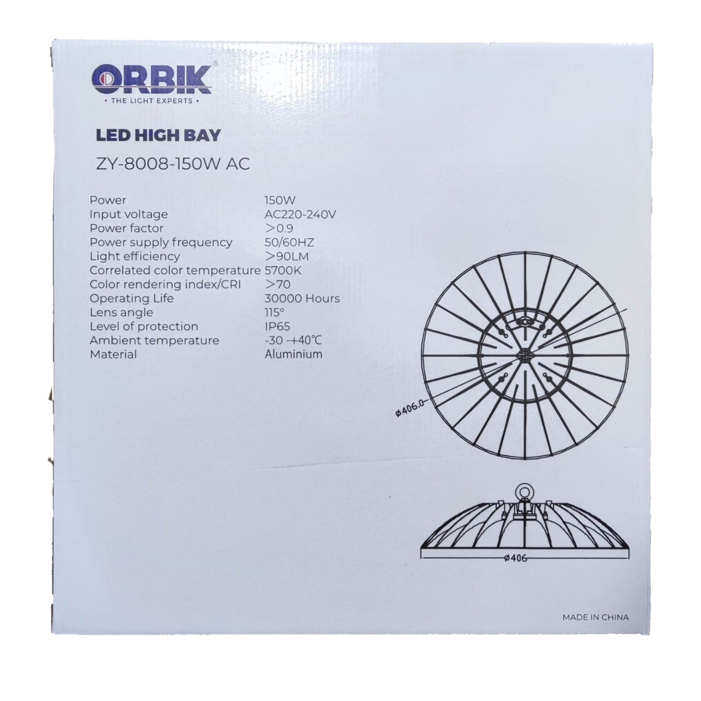 Orbik 150W LED High Bay 5700K Daylight 220V ZY-8008-150W Electx Electrical Supply