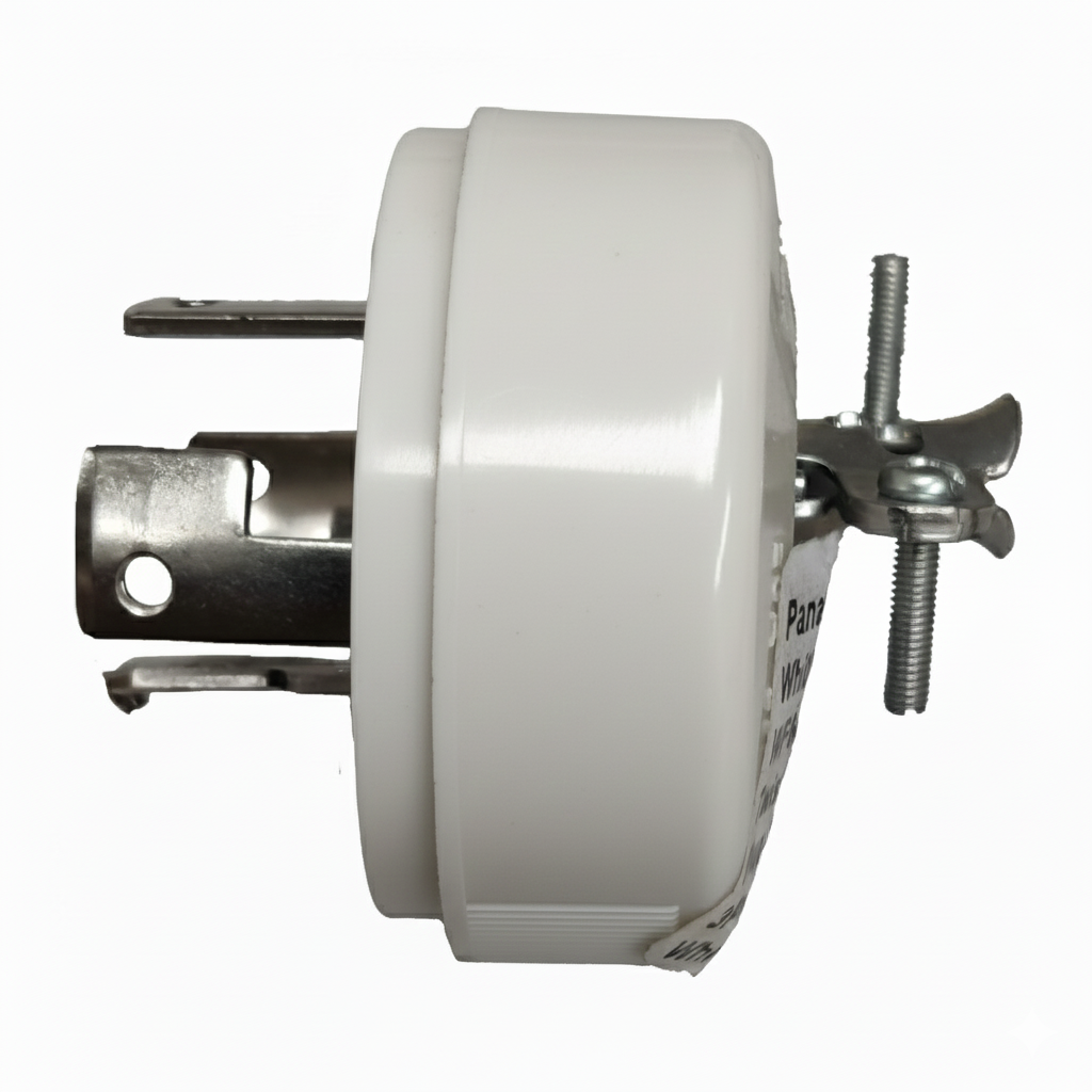 White pulley system with metal components on a white background Panasonic 20A 250V Twist Lock Plug 3P+E (4P)(ML-3) WF6420 Twistlock Plug Twist to Lock Electx Electrical Supply