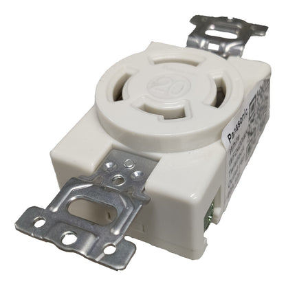 White electrical component with metal brackets on a white background Panasonic 20A Twist Lock Outlet 3P+E (4P) 250V (ML-3) WF2420 Twistlock Electx Electrical Supply