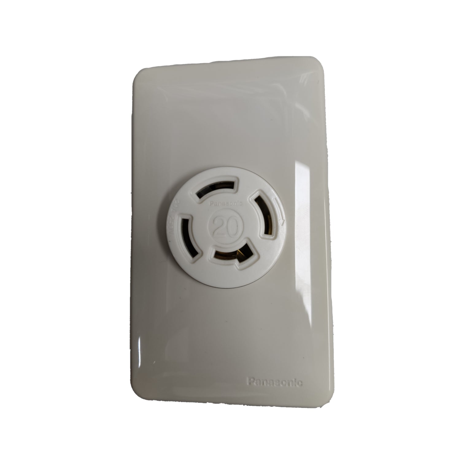 Panasonic wall-mounted device with a circular vent on a white background Panasonic 20A Twist Lock Outlet with Plate Cover 3P+E (4P) 250V (ML-3) WF2420 and WNF6254W-8 White Electx Electrical Supply
