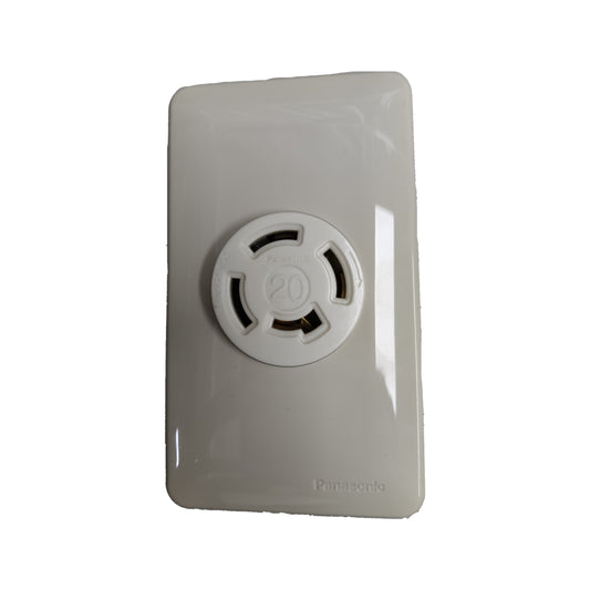 Panasonic wall-mounted device with a circular vent on a white background Panasonic 20A Twist Lock Outlet with Plate Cover 3P+E (4P) 250V (ML-3) WF2420 and WNF6254W-8 White Electx Electrical Supply