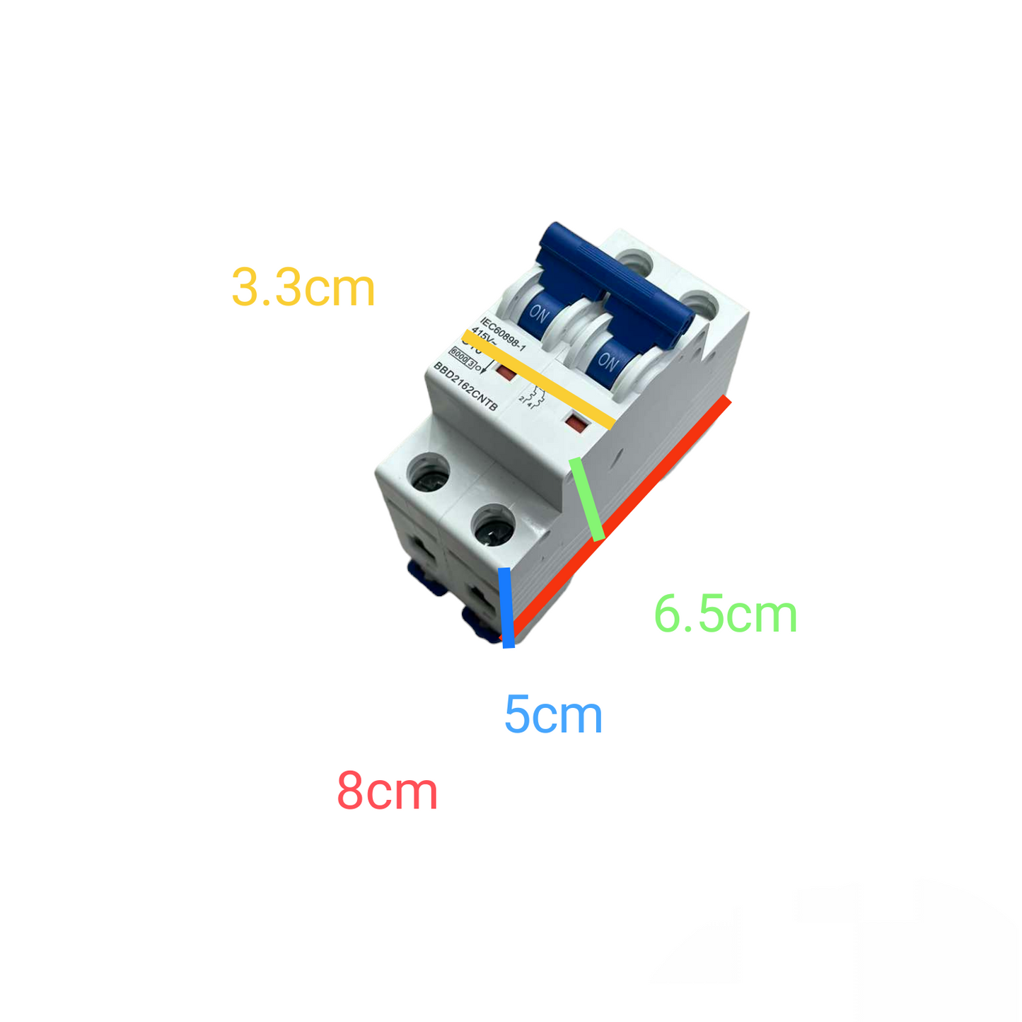 Panasonic 2 pole 220V MCB with indicator showcasing dimensions for electrical safety applications