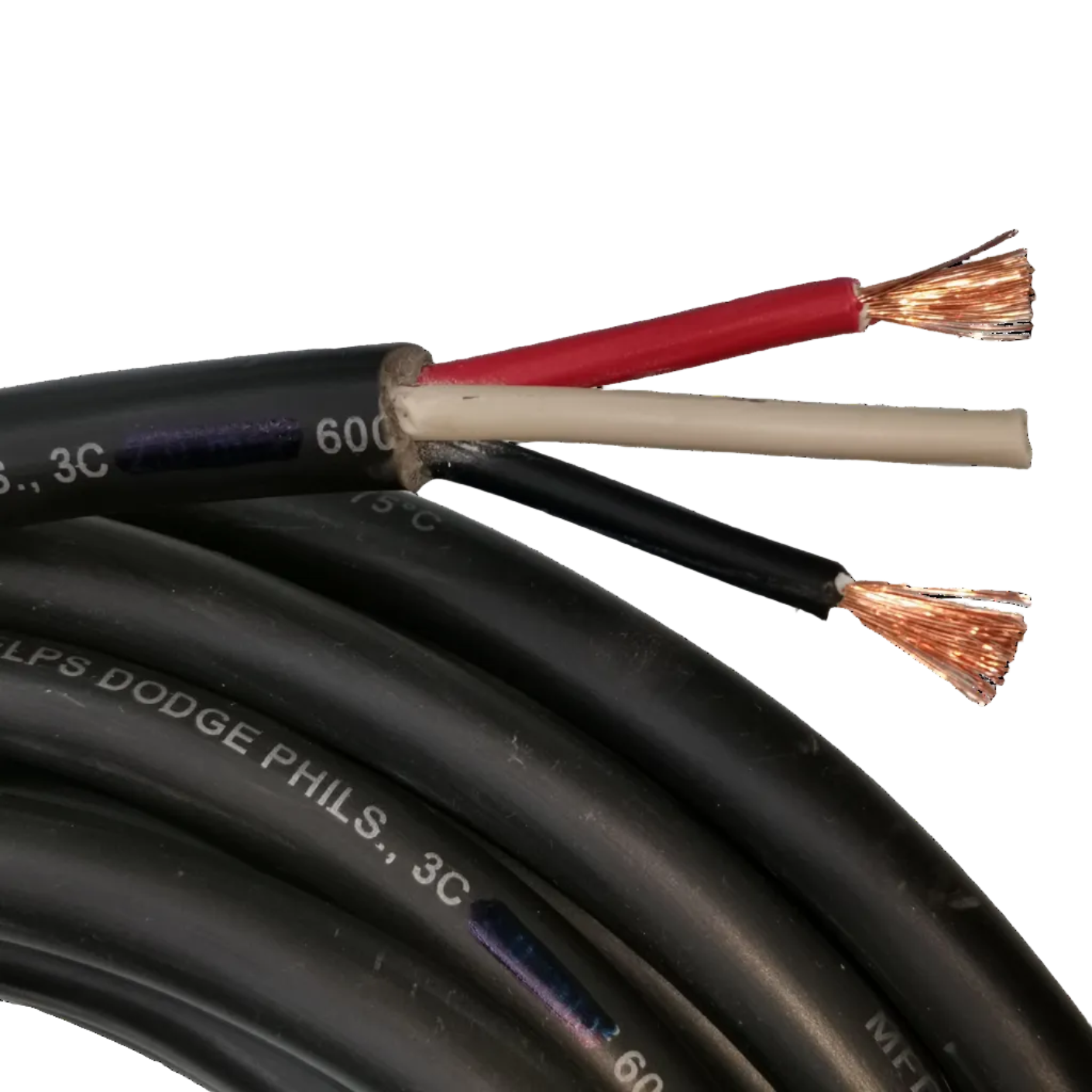 Phelps Dodge 3 core power cable 15 meters 3.5mm with exposed copper wires 