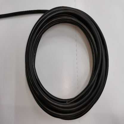 Coiled 3 meter 2.0mm 2 core royal cord wire by Phelps Dodge in black on white background