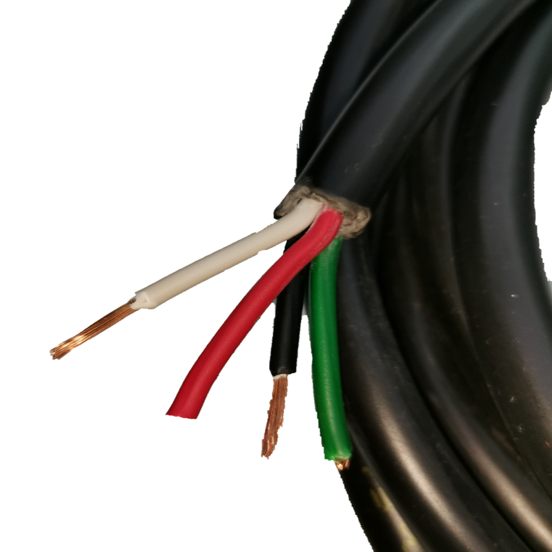 Phelps Dodge 4 core 2.0mm electrical wire showing copper conductors with red white black and green insulation
