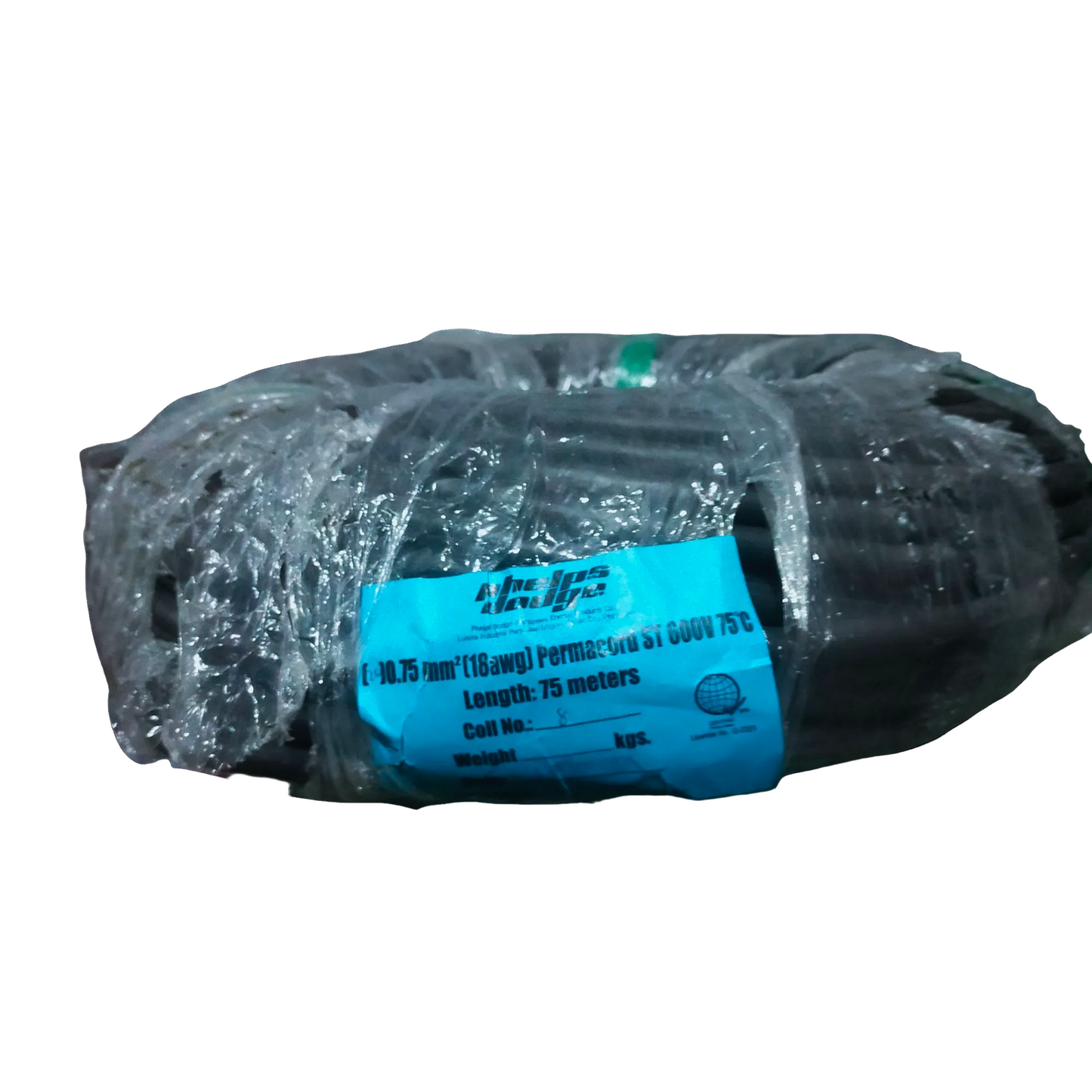 Phelps Dodge 18 gauge 2 core electrical wire wrapped in plastic with blue label
