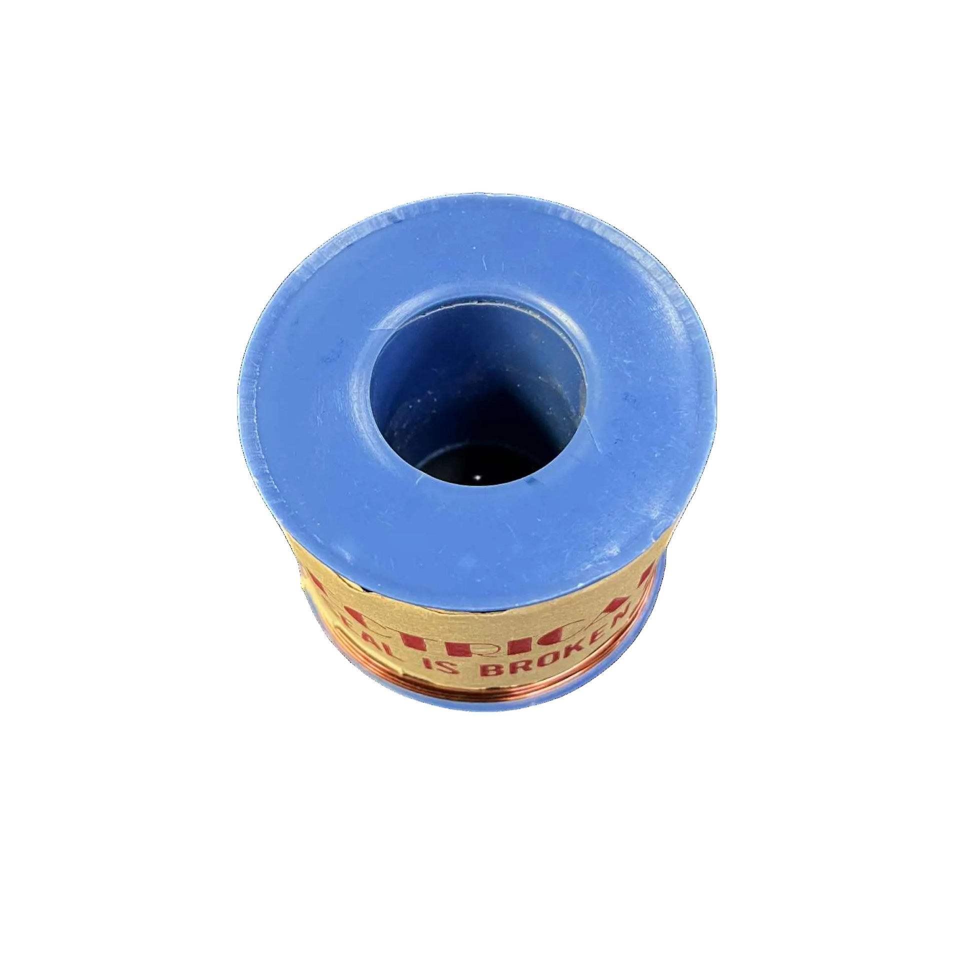 Blue spool of thread with a white background