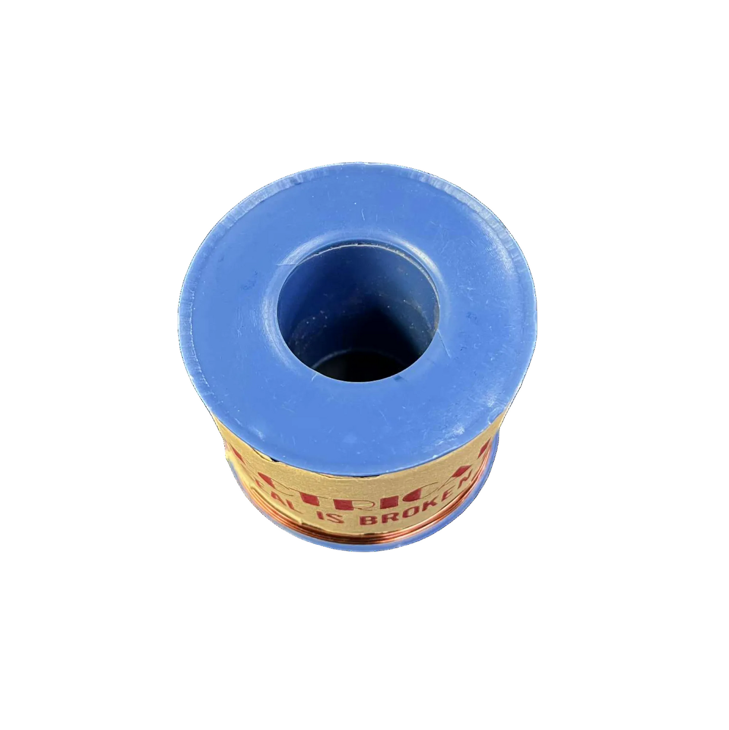 Blue spool of thread with a white background