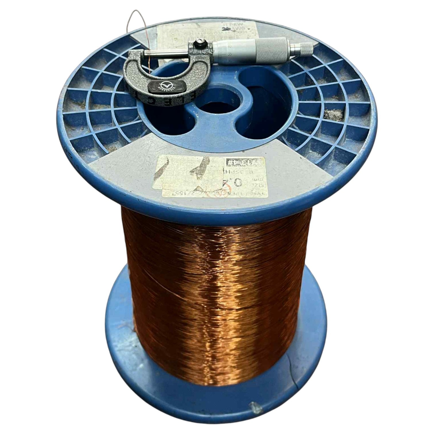 Spool of copper wire on a blue reel with visible brand name. Philflex 300 Grams Magnet Wire AWG 26 Enameled Copper Wire 0.40mm Heavy Formix Approx 247.93 Meters Per Roll Electx Electrical Supply