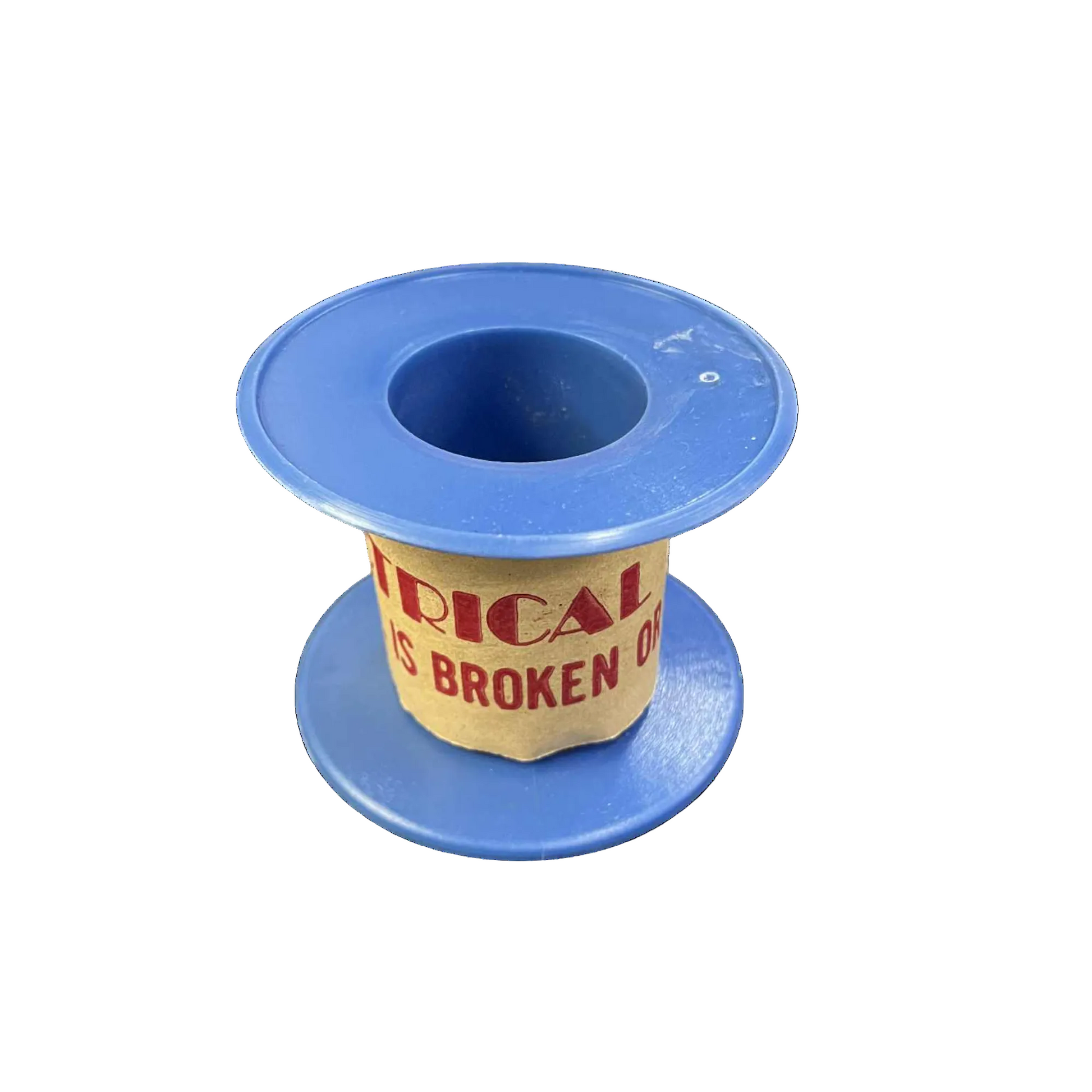 Blue spool with a yellow label on a white background