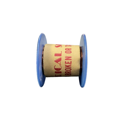 Spool of thread with a blue plastic casing on a white background