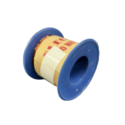 Spool of white tape with a blue plastic casing on a white background