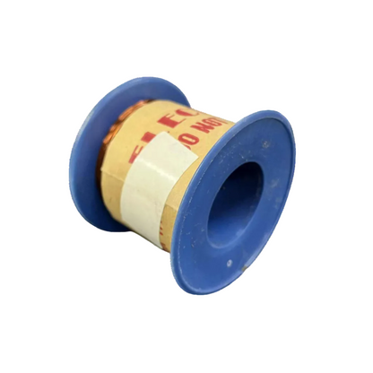 Spool of white tape with a blue plastic casing on a white background