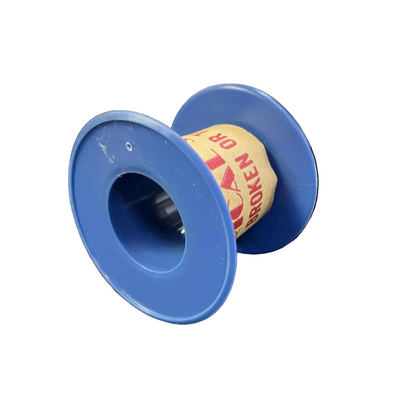 Spool of wire on a blue plastic reel with a white background