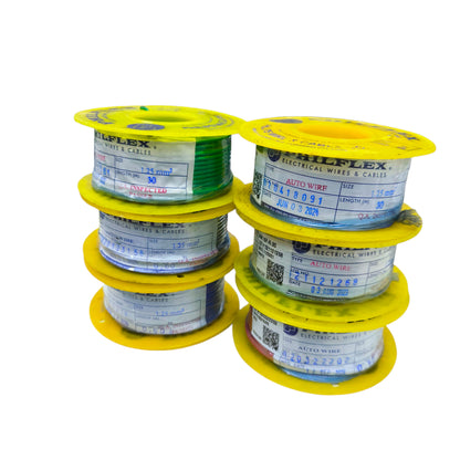 Stack of Philflex electrical wire spools on a white background