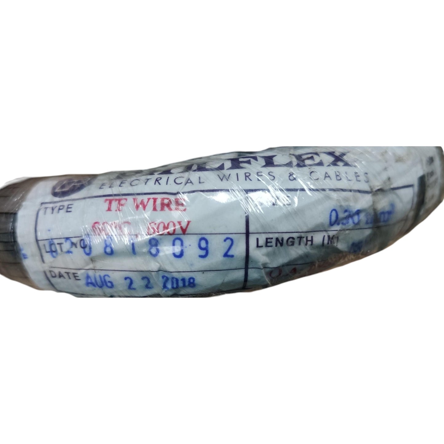 Rolled-up electrical wire with 'Wolflex' branding on a white background