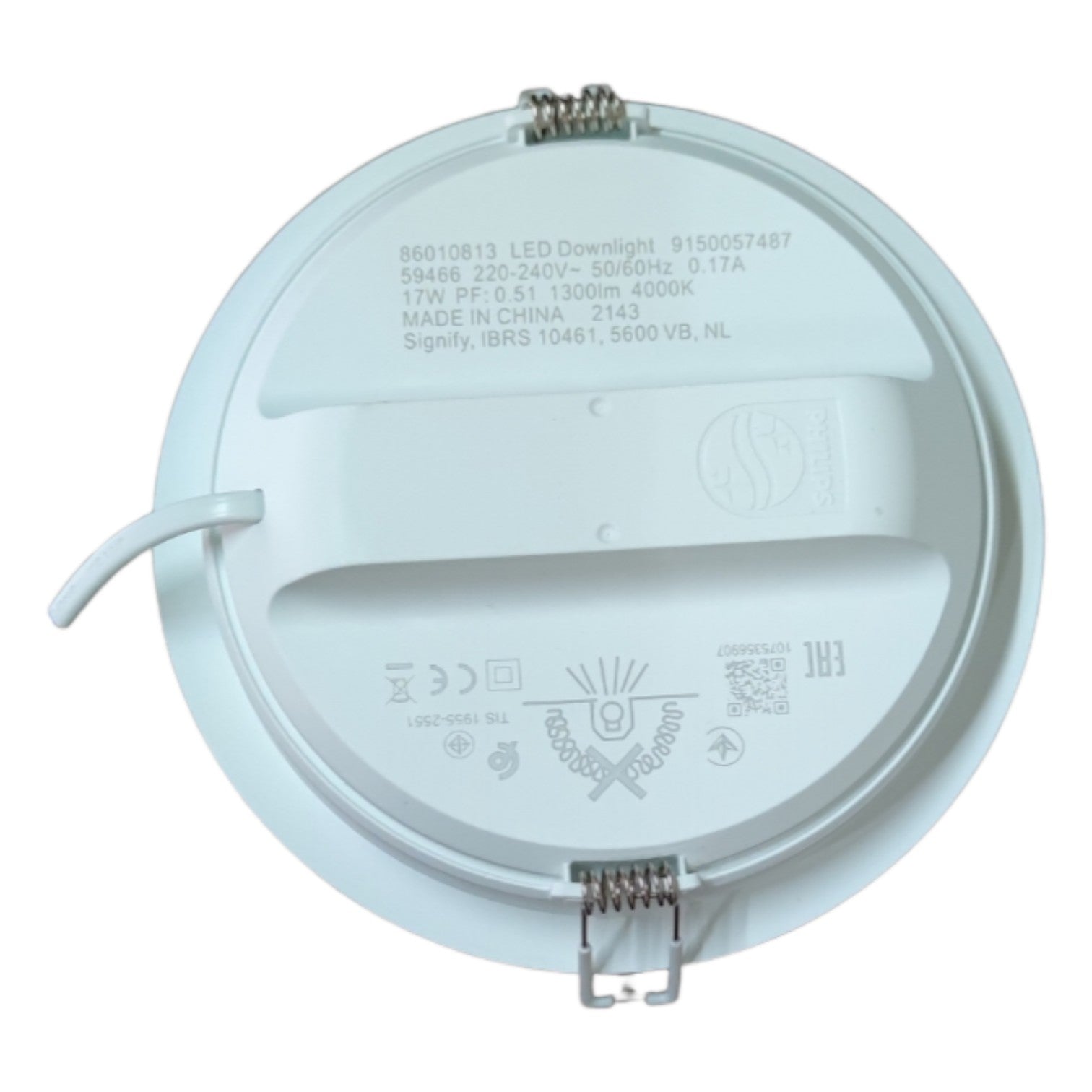 LED downlight with specifications on a white background