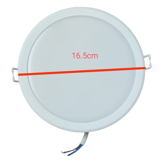 Round LED downlight with measurement label on a white background