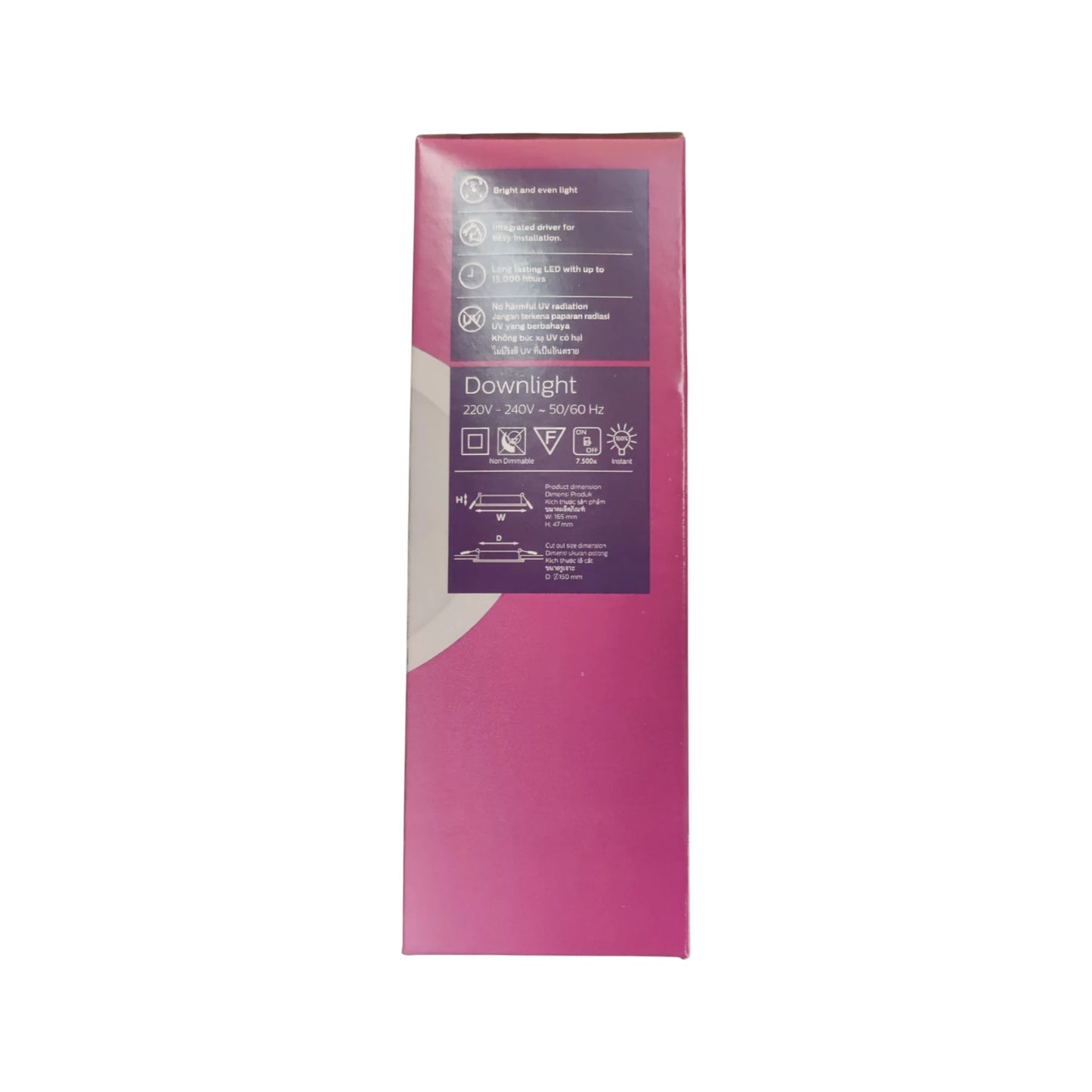 Pink packaging with a purple label on a white background