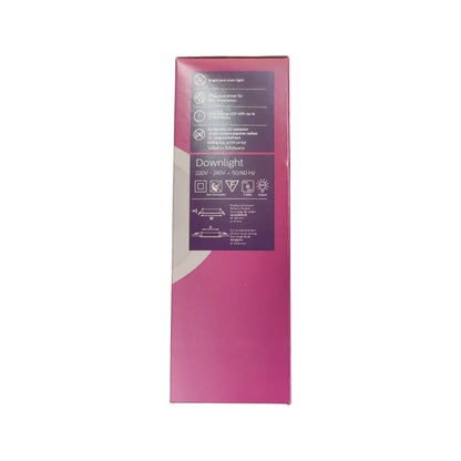 Pink packaging with a purple label on a white background